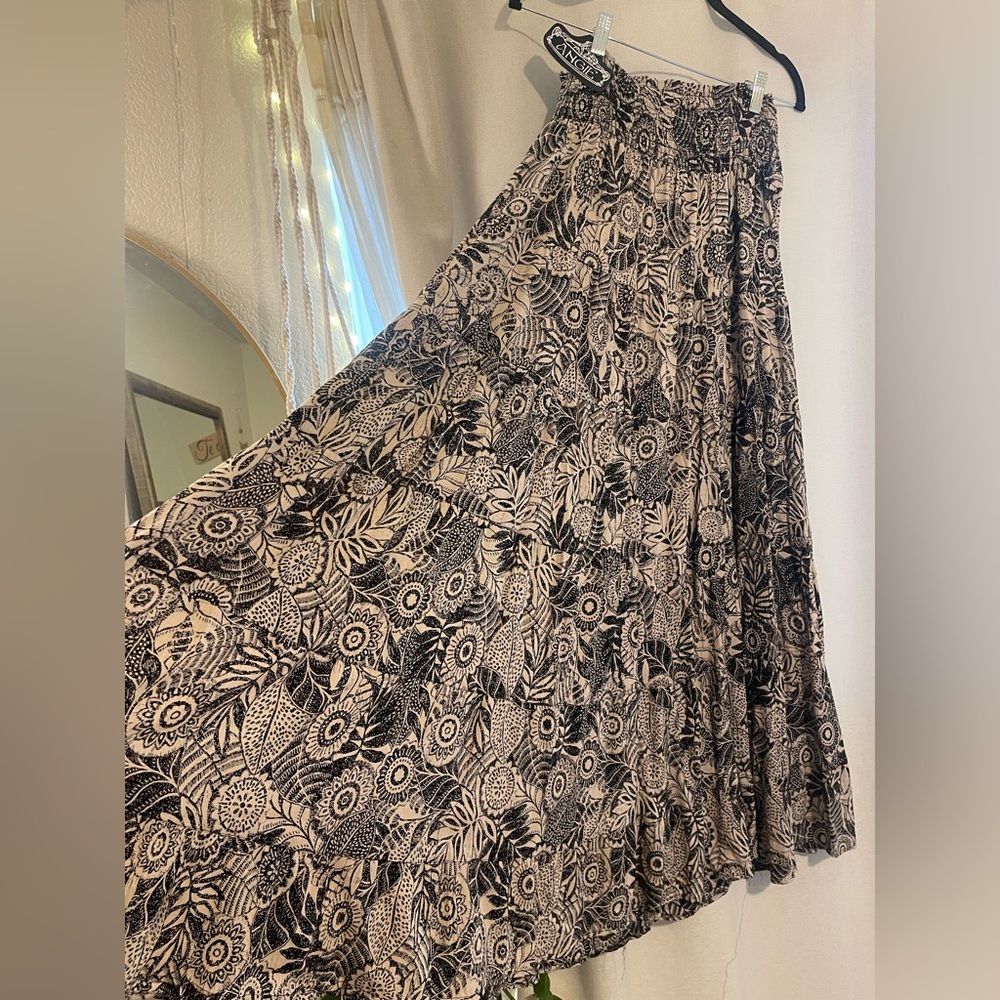 Angie Black and Cream Tiered Maxi Skirt